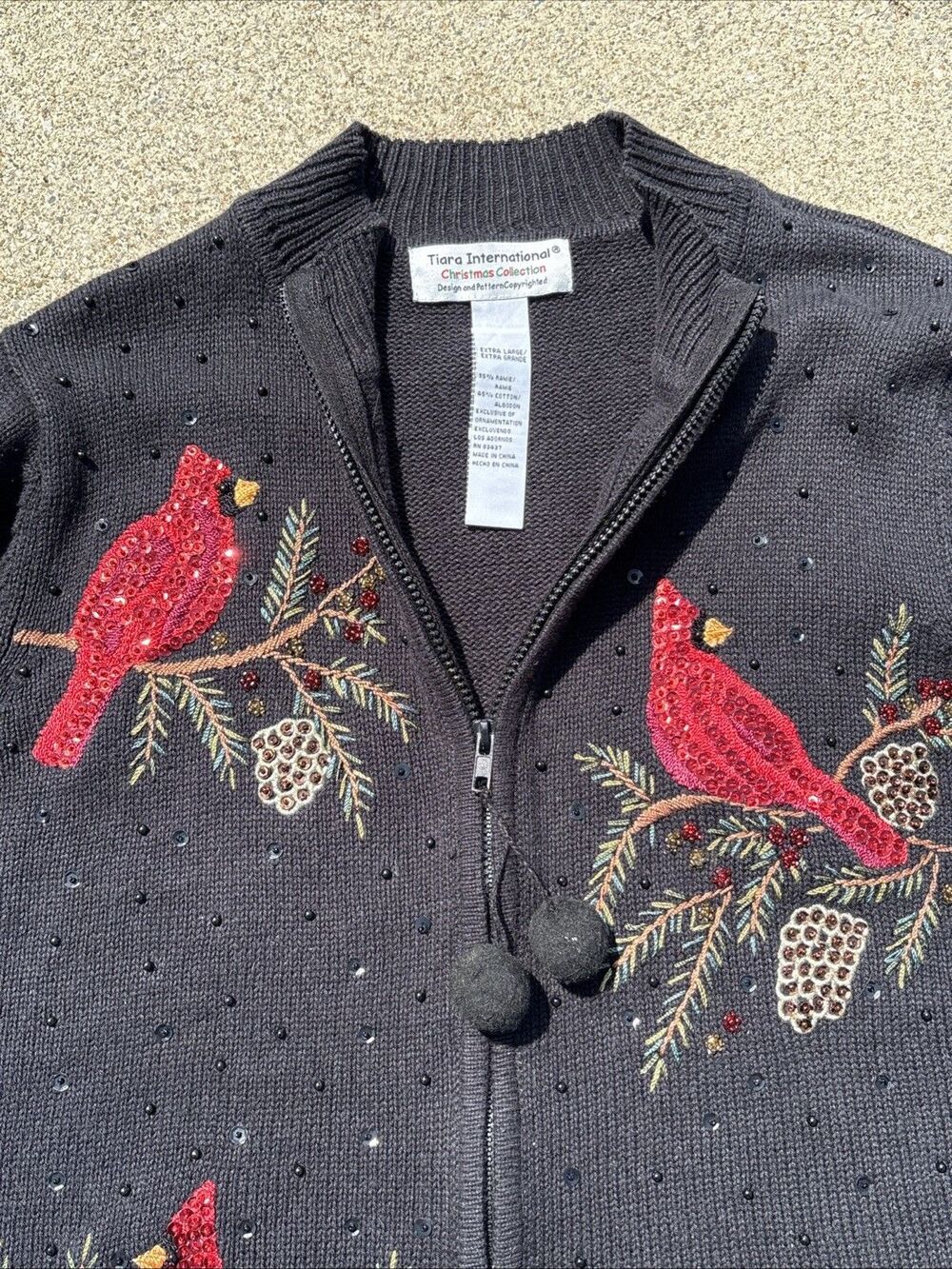 Tiara International Cardigan Sweater Womens XL Black Cardinal Beaded Vintage